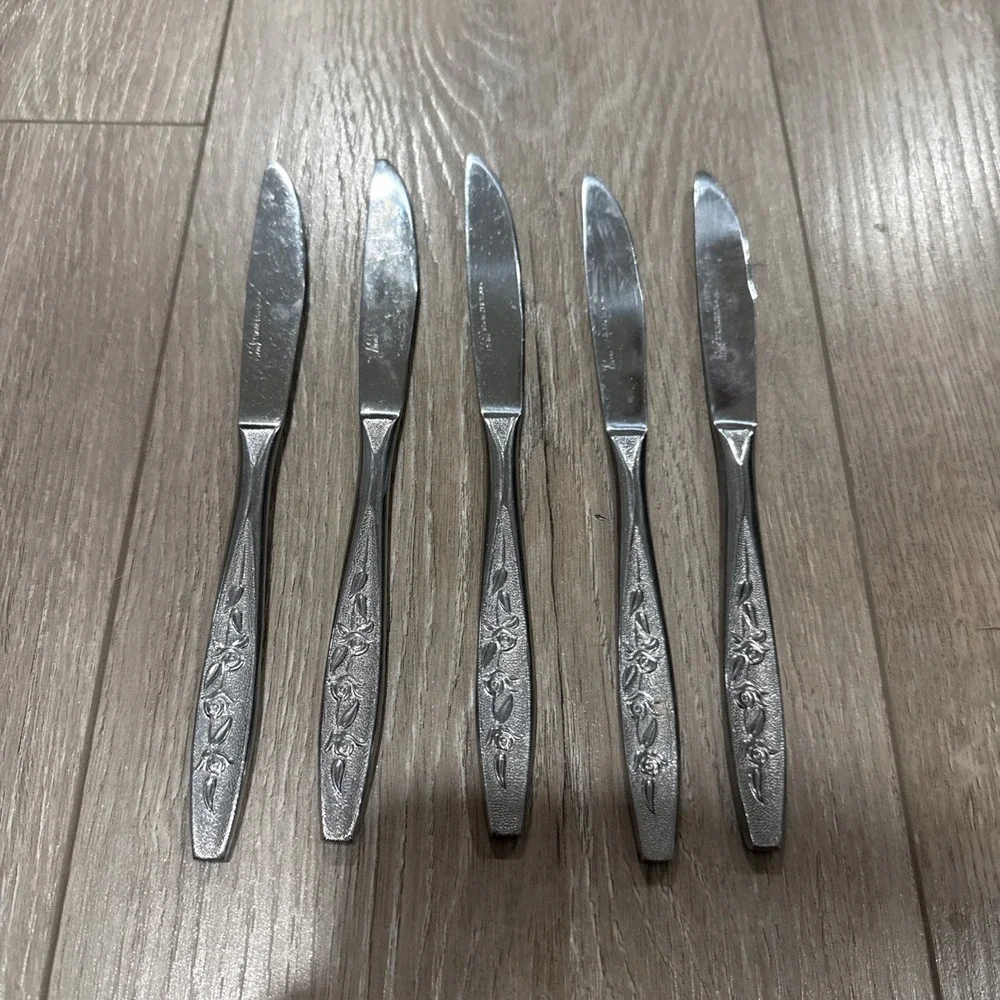 Ekco Rose Cotillion Stainless Flatware Dinner Knives 5 pcs Eterna Taiwan